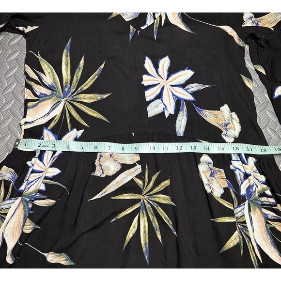 ROXY Lombok Waterfall True Black Delicate Flowers LONG SLEEVE 100% viscose Sz M - Picture 5 of 13